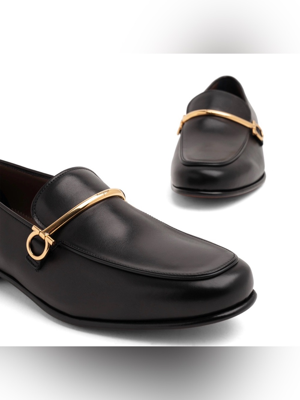Salvatore Ferragamo Black Leather Loafers with Gold Horsebit